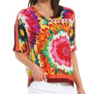 NEW TRU LUXE tie dye top with rib trim in multi